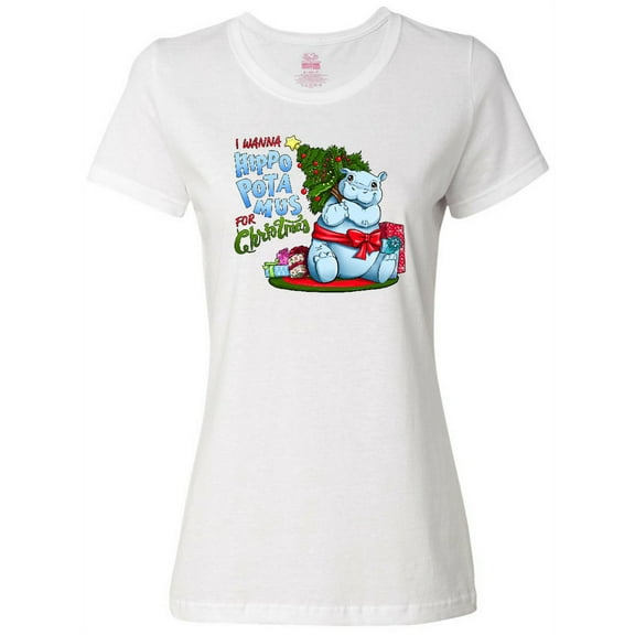 Inktastic I Wanna Hippopotamus for Christmas- Cute Hippo Women's T-Shirt