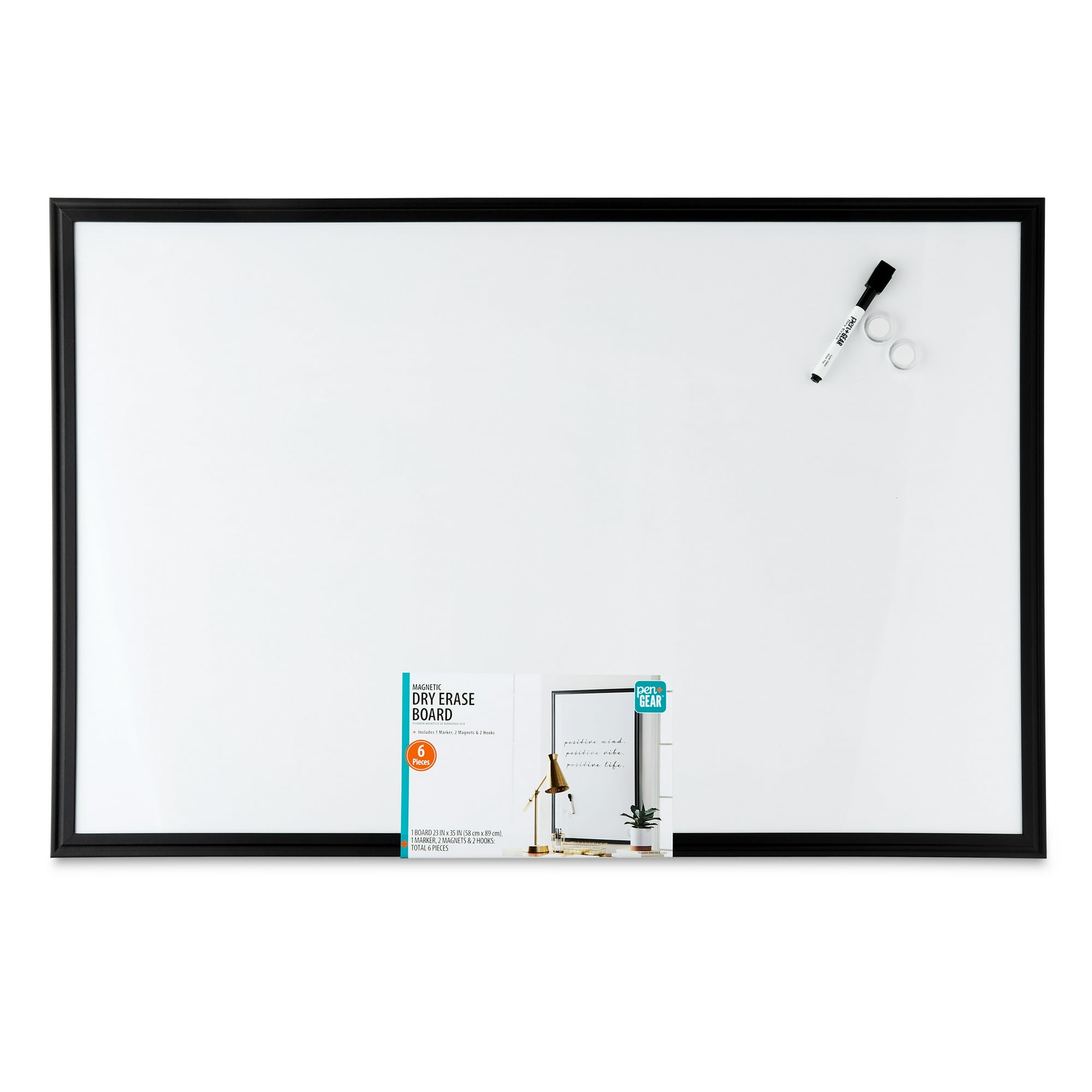Pen+Gear Magnetic Dry Erase Whiteboard with Wooden Frame, Black, 23" x 35"