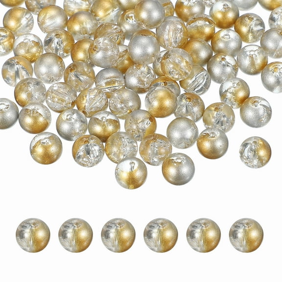 Uxcell 100 Pcs Crackle Glass Beads for Jewelry Making 10mm Round Beads Gold/Silver