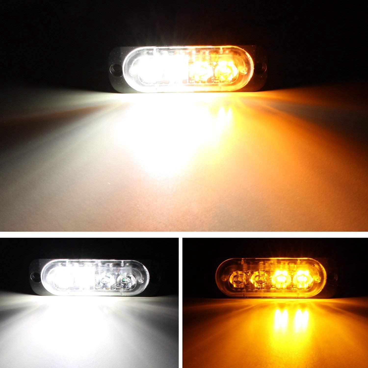 License Plate Mount Amber/White LED Warning Light Kit For Truck SUV Car, Including License Mounting Brackets, 2 Sets High Power LED Strobe Lamps