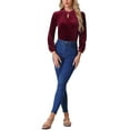 thumbnail image 2 of INSPIRE CHIC Velvet Top for Women's Stand Collar Long Sleeve Elegant Casual Blouse S Burgundy, 2 of 5