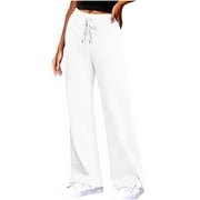 CHZAYXI Sweatpants for Women High Waisted Drawstring Straight Leg Baggy Casual Workout Athletic Sweat Pants with Pockets Casual Everyday Wear(White,Large)