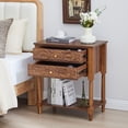 thumbnail image 3 of Wirrytor Vintage Wood 2-Drawer Tray Top Navy Blue Nightstand, Bedside Table 2 Drawer Dresser with Embossed Pattern, Storage End Table with Wooden Legs for Living Room, 3 of 8