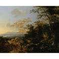thumbnail image 2 of Willem de Heusch 24x20 Black Ornate Framed Double Matted Museum Art Print Titled: An Italianate Landscape with Travelers and Mules by a Waterfall, 2 of 5