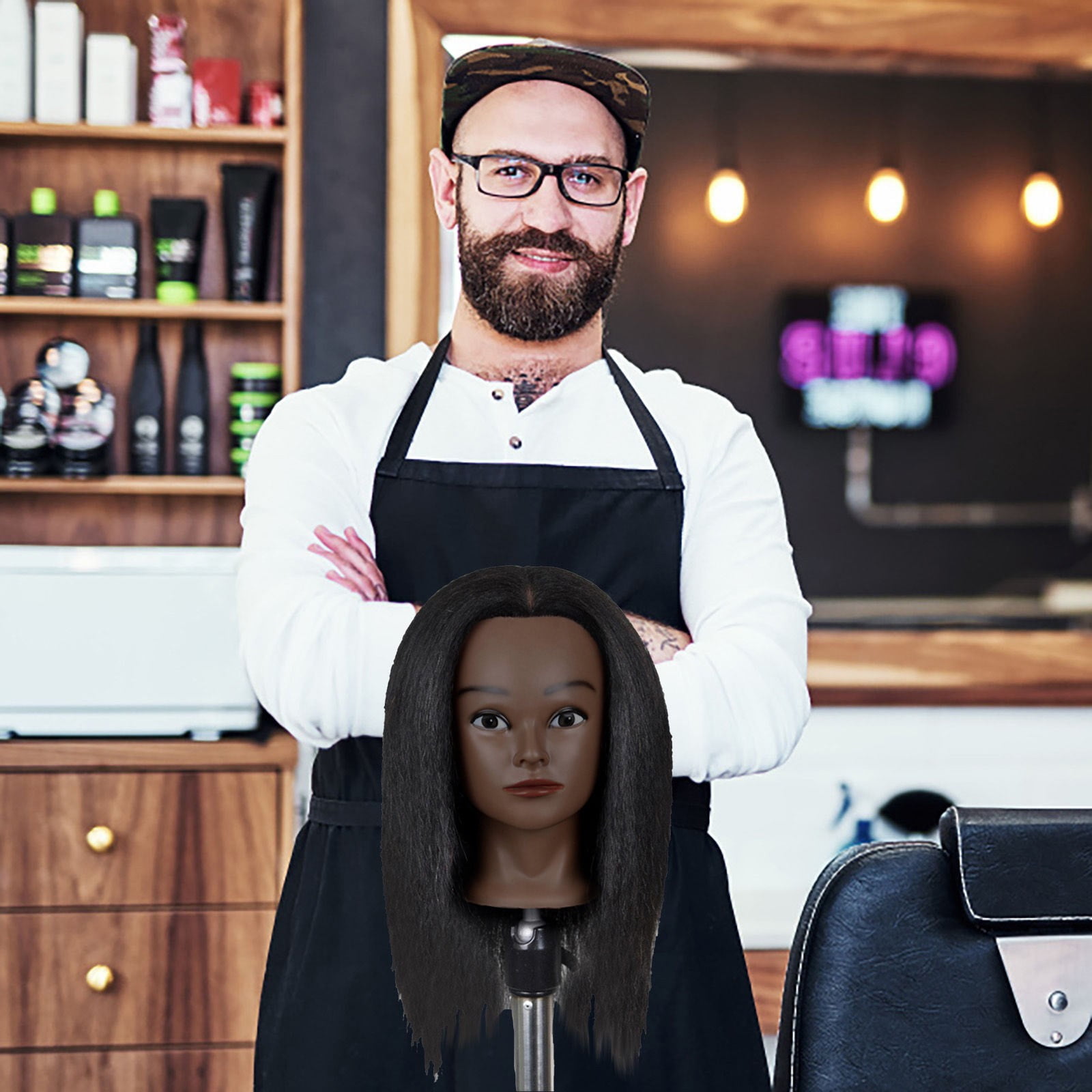 Cosmetology Hairstyling Mannequin Training Head with Holder for Practice and Skill Development