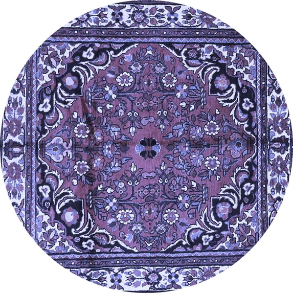 Ahgly Company Machine Washable Indoor Round Persian Blue Traditional Area Rugs, 4' Round