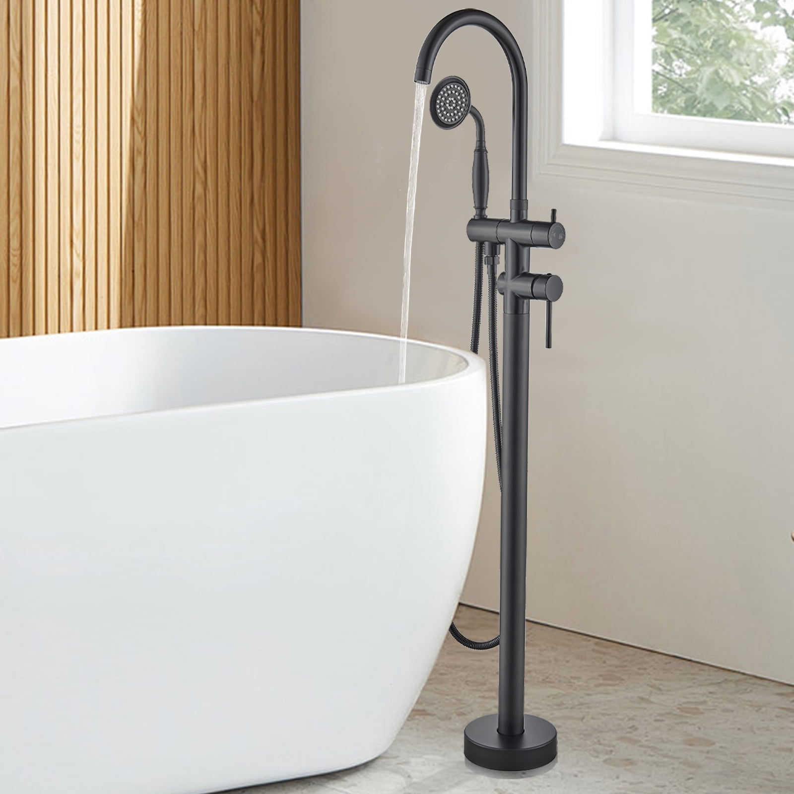 CES Freestanding Bathtub Faucet Floor Mount Tub Filler Matte Black