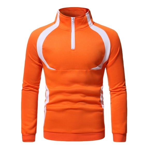 BXINGOHAI Men's Casual Patchwork Hoodless Sweatshirt Blend Stretchy Quarter-Zip Mock Neck Long Sleeve Pullover Shirt Outdoor Athletic Sports Tops Today Sales Orange,XXL