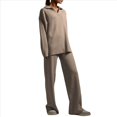 thumbnail image 3 of Conjuntos de Dos Piezas para Mujer, Sudadera de Larga con Cuello en V y Pantalones Anchos, Conjuntos de Chándal para Estar en Casa Caqui S, 3 of 10