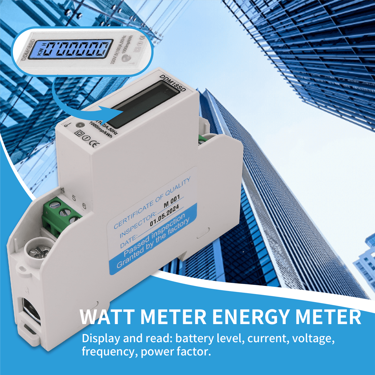 5-100A 220V Energy Meter Single Phase RS485 MODBUS Protocol LCD Backlit Display Din Rail Watt Meter Energy Meter,1 * DDM18SD Energy Meter 2 * Shell Accessories 1 * User manual,white
