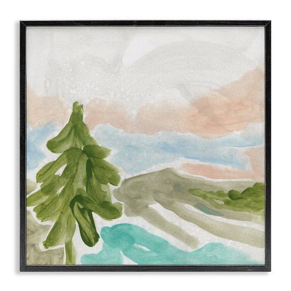 Stupell Industries Contemporary Tree Forest Landscape Abstract Lake Mountain Range Black Framed Giclee Art, 12 x 12, by June Erica Vess