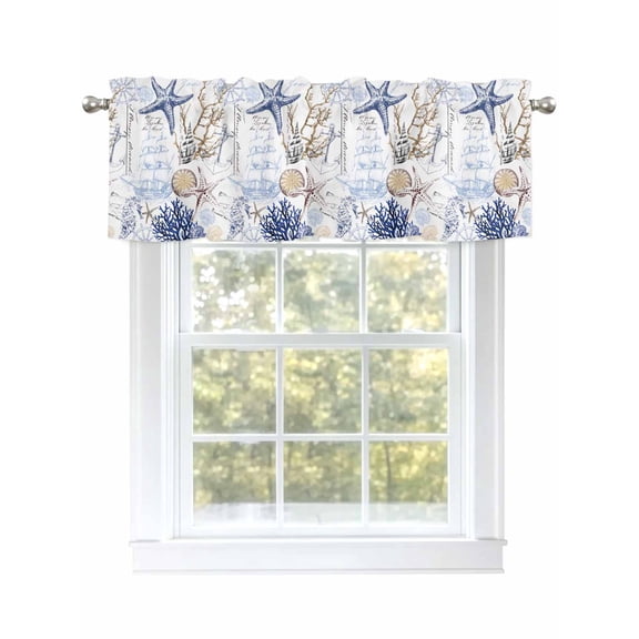 Valances for Windows Ocean Starfish Blue Coral Rod Pocket Short Curtain for Bathroom Living Room Bedroom Nautical Anchor Vintage Boat 1 Panel 54x18in