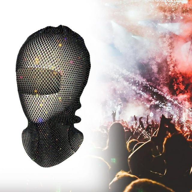 Máscara de , banda para el cabello, capucha de dhinestone para mujeres para cosplay, rendimiento del escenario Negro