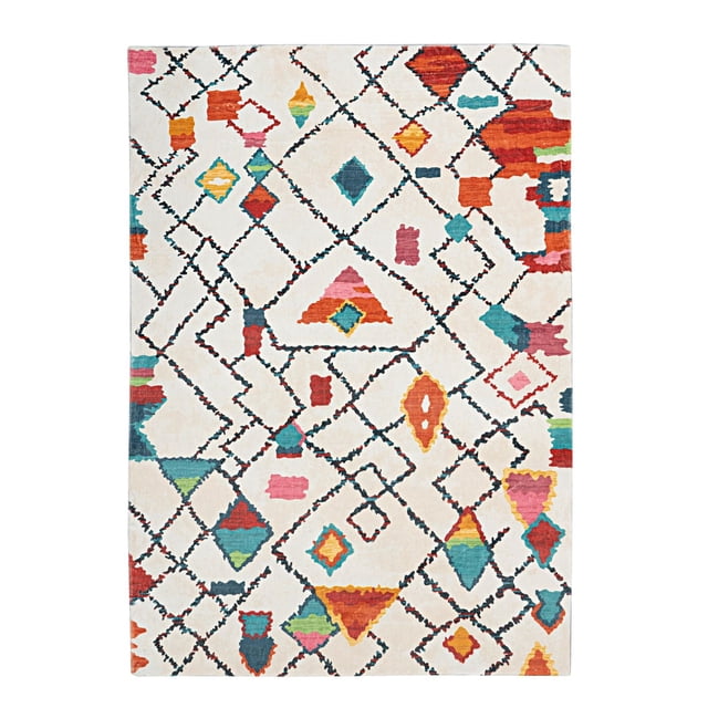 Motif Printed Faux Rabbit Roboto Ivory & Multi 3 ft. x 5 ft. Accent Rug