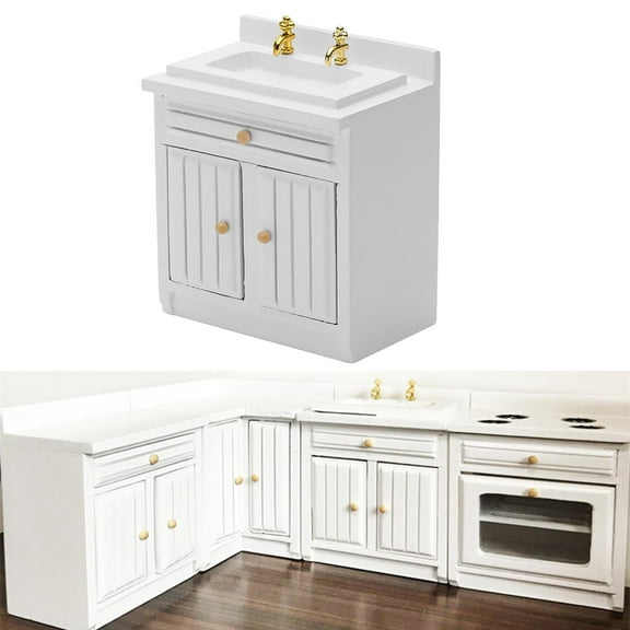 menolana Miniature Kitchen Sink, 1:12 Scale Dollhouse Accessories, White, Wooden