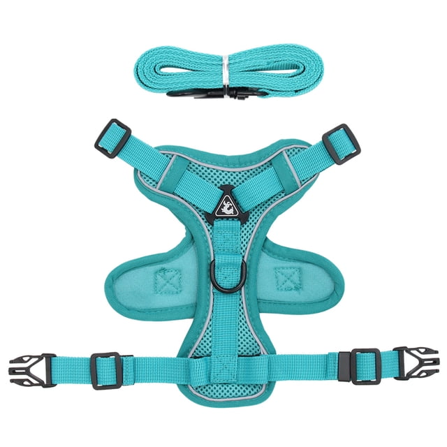 Trayknick Pet Harness Leash Reflective Stripes Anti-pull Breathable Pet Dogs Cats Harness Traction Rope Set for Pet Training Lake Blue L