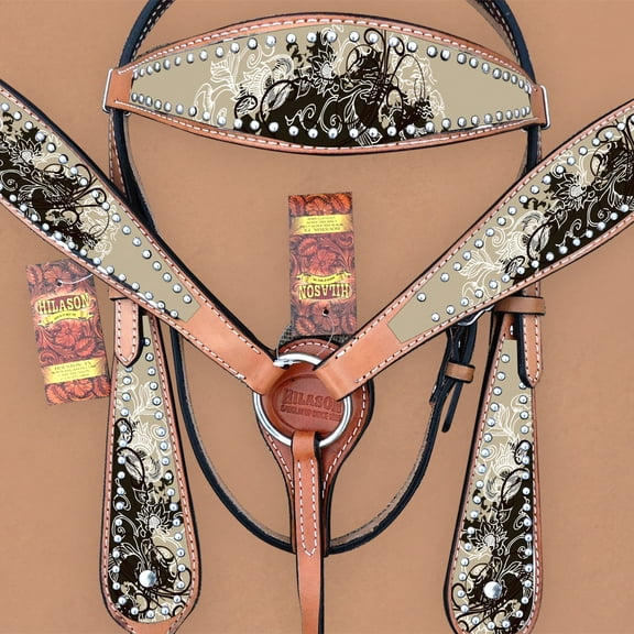 Hilason Western Horse Floral Headstall Breast Collar Set American Leather