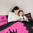 thumbnail image 4 of Homewish Queen And King 7-Piece Twin Bedding Sets,Princess Crown Bedding Comforter Set,Pink Black Sheet Sets For Girl Kids,Ultra Soft Home Decor Reversible, 4 of 8