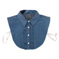 thumbnail image 1 of Women Solid Ruffle Jeans Detachable Blouse With False Neck Half Elastic Waist Shirt Neck Sticky Ties, 1 of 4