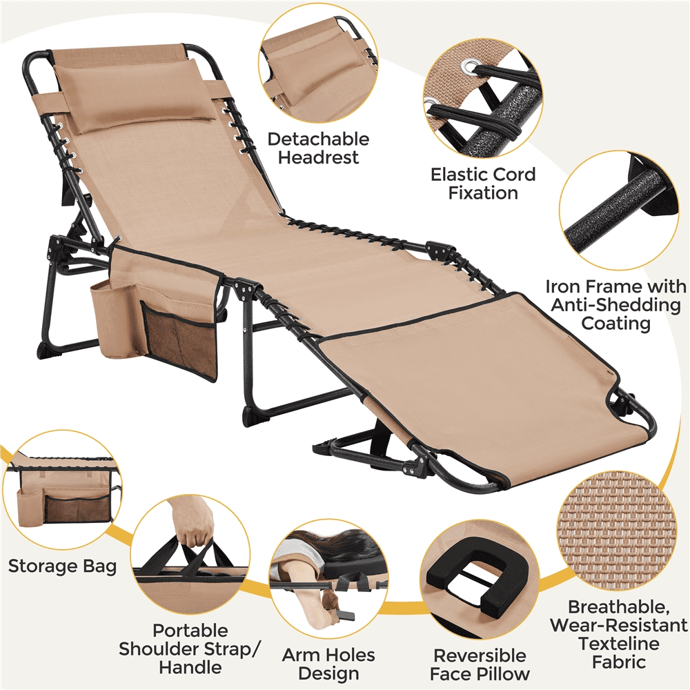 Renwick Outdoor Folding Tanning Chair with Face Hole, Beige