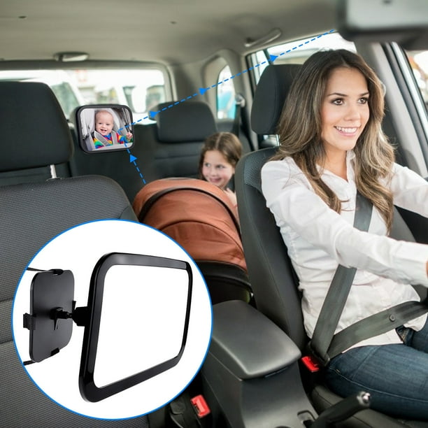 Fiudx Espejo Retrovisor para Coche de Bebé, Soporte Ajustable para Reposacabezas, Giro de 360 Grados para Una Visión Segura, Acrílico Irrompible, Espejo Retrovisor para Asiento Trasero, Fácil Instala