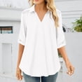 thumbnail image 6 of Bixock Plus Size Women 3/4 Length Sleeve Tops Maternity Shirts Linen Blouse Solid Color V Neck Roll Long Sleeve Lace Loose Wide Casual Daily Top, 6 of 6