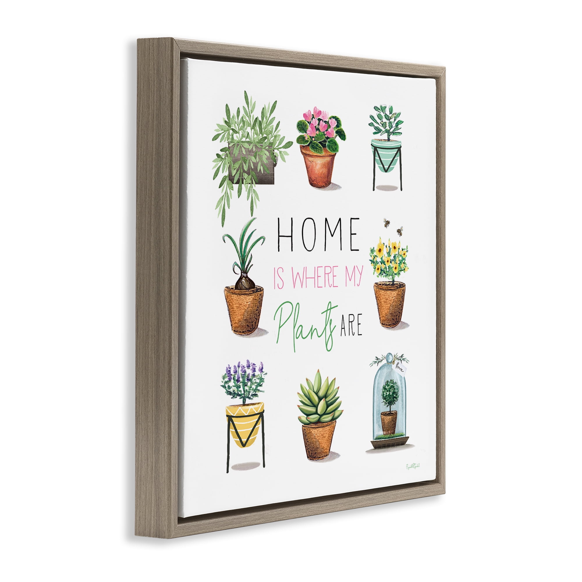 Stupell Industries Home Where Plants Are Plants & Flowers Painting Brown Floater Framed Canvas Art Print Wall Art, 18 x 18