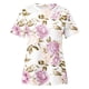 thumbnail image 3 of Camisas de Manga Corta para las Mujeres Impresión Cuello Redondo Suéter Encaje Camisa, Blusa de Verano Casual para las Mujeres, 3 of 4