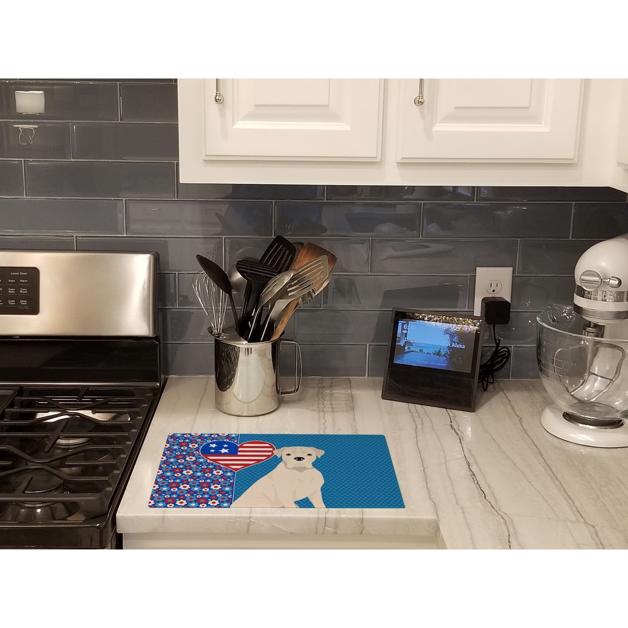 Natural Eared White Boxer Glass Cutting Board Large 12 in x 15 in