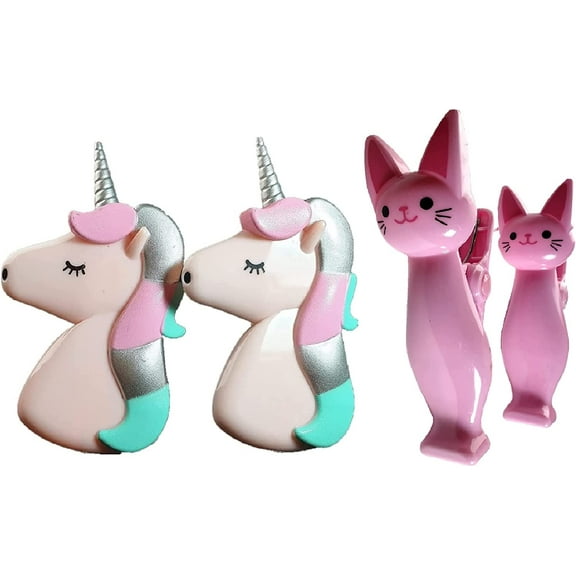 2 Set (4 Ct) Pink Cat / Pink Unicorn Beach Towel Clips Jumbo Size for Beach Chair, Cruise Beach Patio, Pool Accessories for Chairs, Household Clip, Baby Stroller