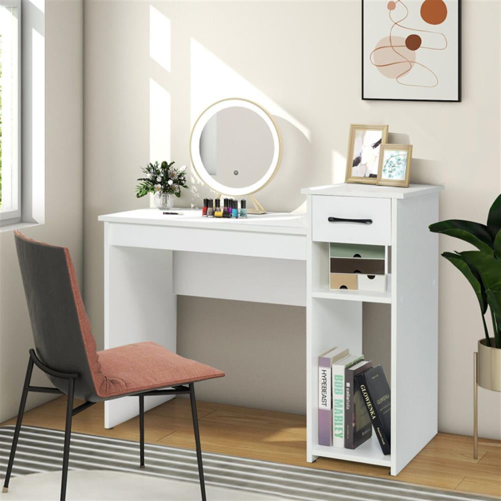 Demi Bonn Computer Desk PC Laptop Table with Drawer and Shelf, Small Home Office Desk Study Writing Table, White