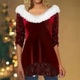 thumbnail image 2 of RYRJJ Sequin Tops for Women Furry Faux Fur V Neck Blouse Sparkly Glitter Holiday Party Night Club Shirts Long Sleeve Irregular Hem Tunic Tops(Red,XL), 2 of 5