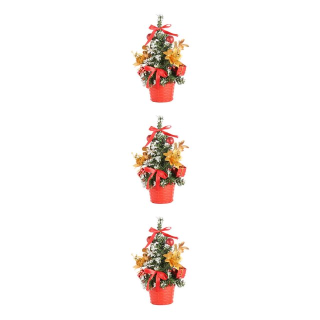 Naiovety Artificial de árbol de Navidad de 20cm, decoración de Navidad falsa, regalo de ambiente DIY, artesanía para festivales, centro rojo 3Conjunto