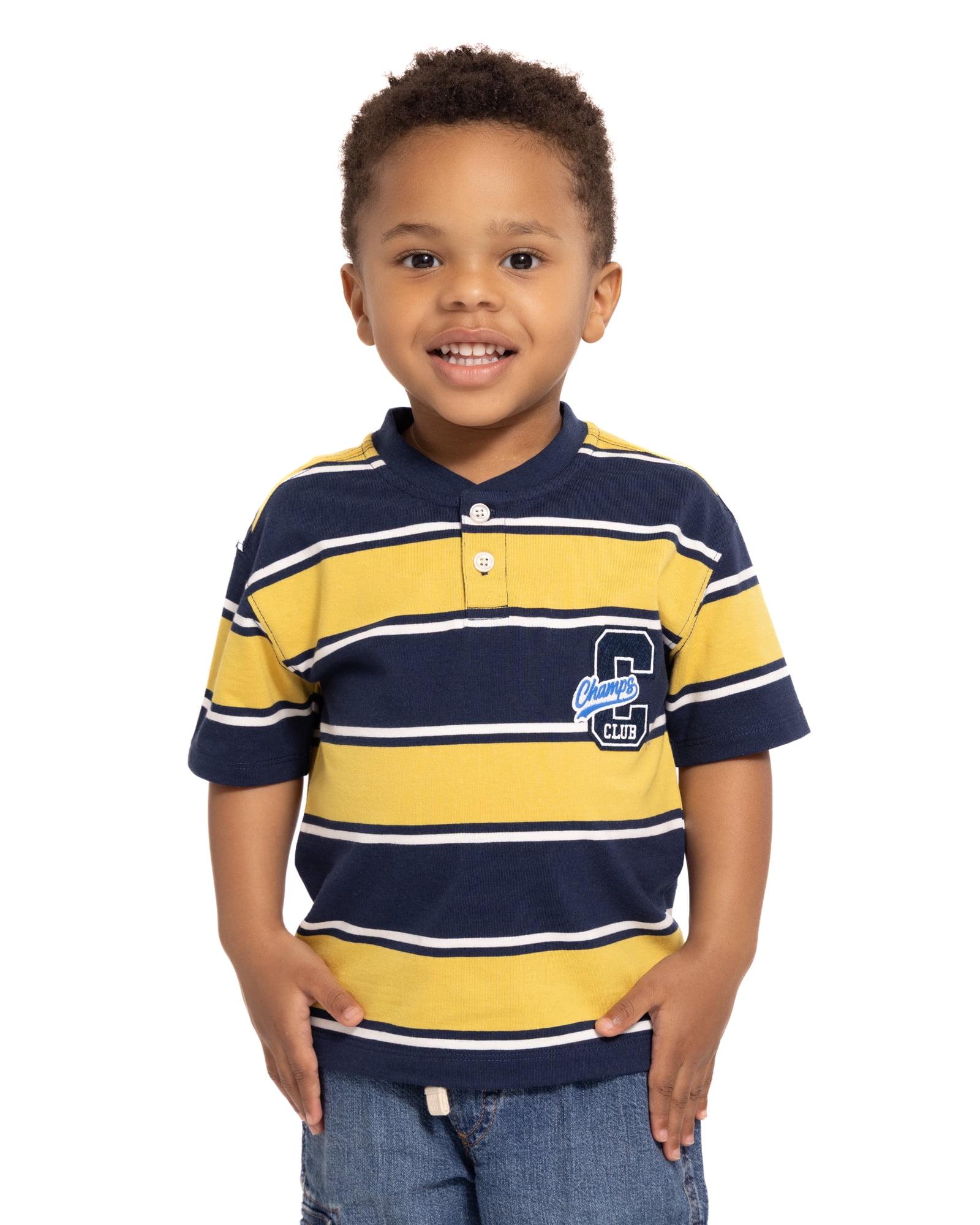 Wonder Nation Toddler Boys Embroidered Graphic Henley Tee with Short Sleeves, Sizes 12M-5T