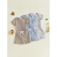 thumbnail image 3 of BemeyourBBs Newborn Baby Boys Summer Clothes Infant Boys 2 Pieces Outfit Waffle Knit Short Sleeve Solid Color Romper and Drawstring Shorts Set, 3 of 9