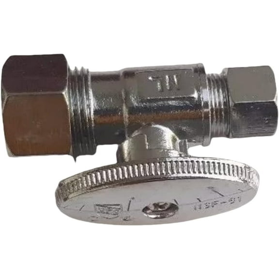 Lead-Free Brass 1/4 Turn Compression Straight Stop Valve (5/8" OD x 3/8" OD) - 20 Pack for Plumbing & Water Supply