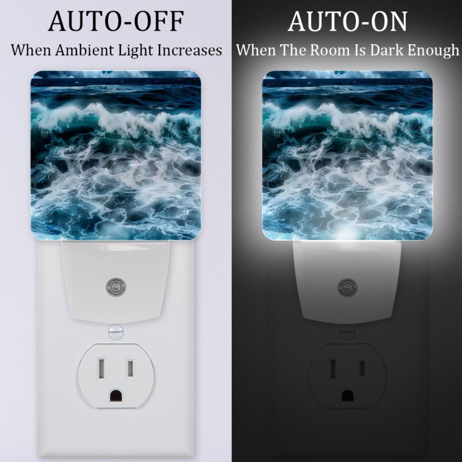 PhooArto Sea Ocean Waves Plug in LED Night Light Auto Sensor Dusk to Dawn Decorative Night for Bedroom, Bathroom, Kitchen, Hallway, Stairs, Baby's Room, Energy Saving
