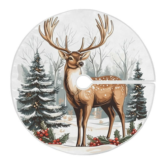 Ryvnso Christmas Tree Skirt Elk Christmas Reindeer Xmas Tree Skirts Ornament Home Decorations 35.4"