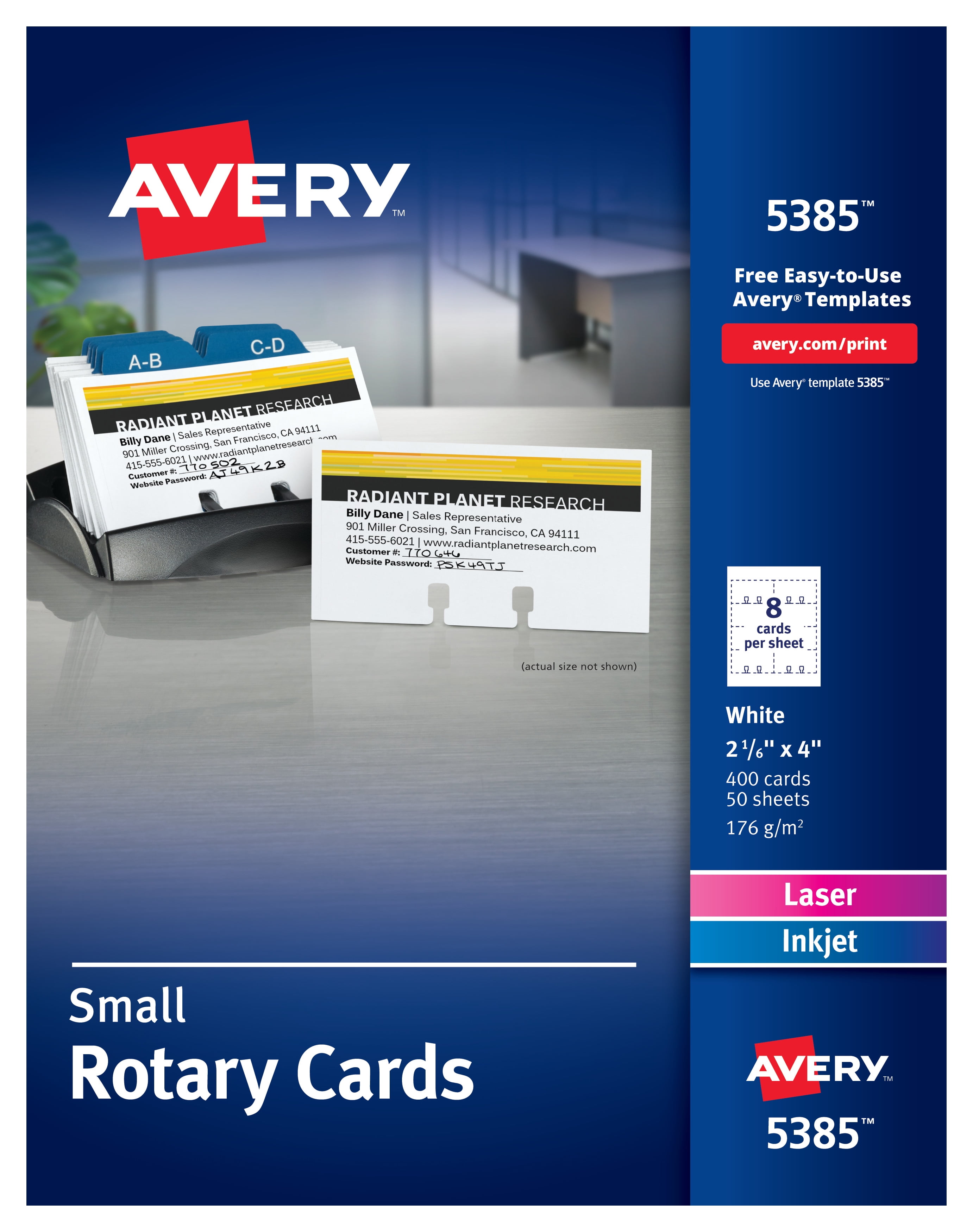 Avery Rotary Cards, Uncoated, Two-Sided Printing, 2-1/6' x 4', 400 Cards (5385)