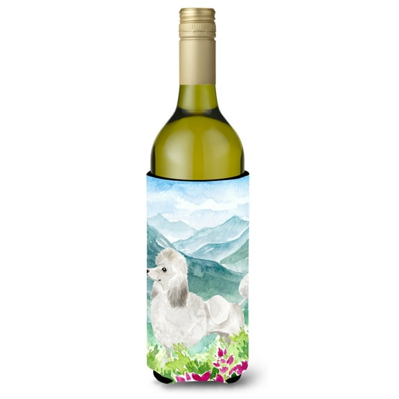 Carolines Treasures CK1964LITERK Mountian Flowers White Poodle Wine Bottle Beverage Insulator Hugger Wine Bottle
