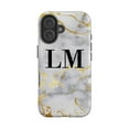 thumbnail image 1 of Personalised White x Gold Streaks Marble Initials iPhone 16 Plus Case,iPhone 13 Pro, 1 of 4