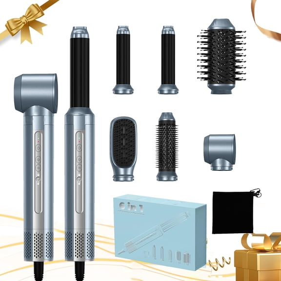 6-in-1 Hair Dryer Brush & Air Styler Gift Set - 110,000 RPM High-Speed Motor with Left & Right Air Curlers and Ionic Technology for All Hair Types