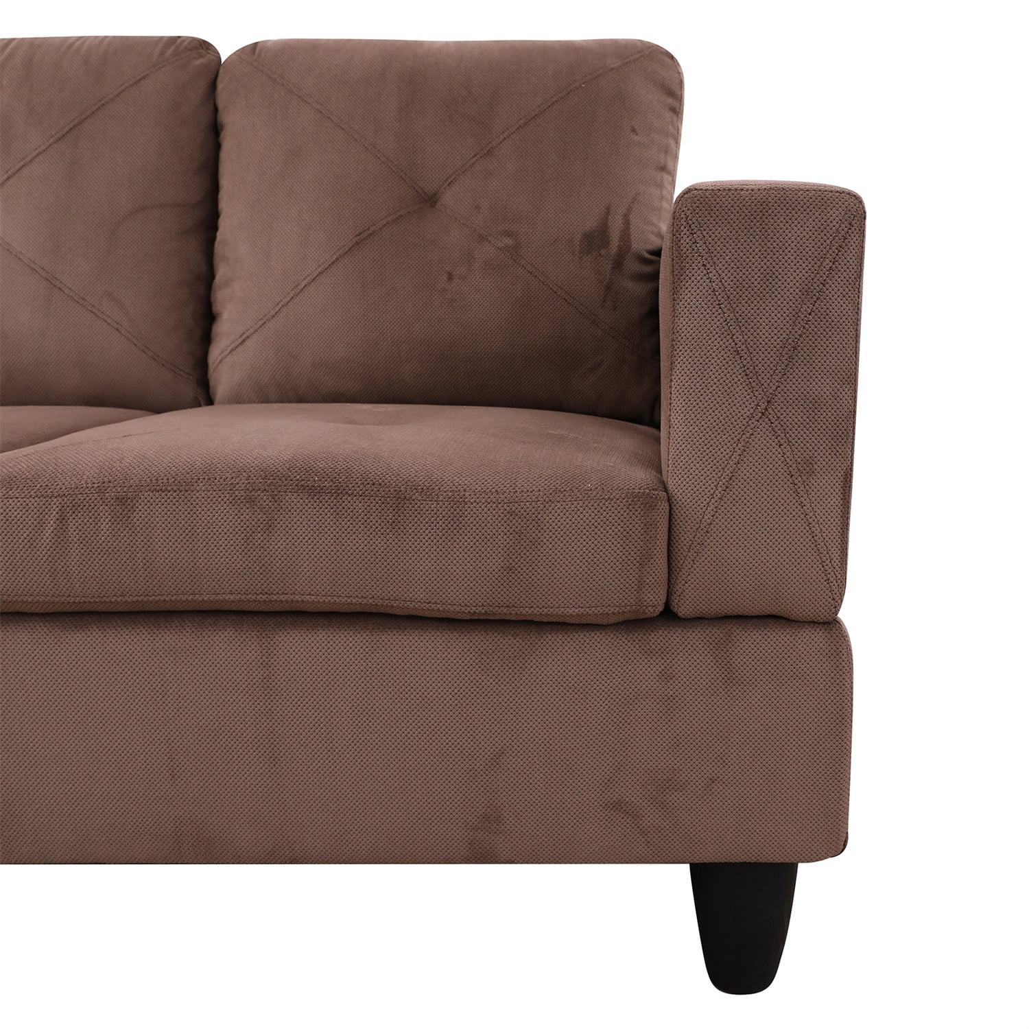Hommoo Corduroy Living Room Furniture Sets, 4-Seat L-Shape Sectional Couch Sofa, Brown(No Ottoman)