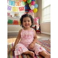 thumbnail image 6 of BemeyourBBs Toddler Baby Girls Birthday Outfit Romper Overalls 1 2 3 Years Old Birthday Clothes Little Girl Cami Jumpsuit Sleeveless Letter Balloon Embroidery Plaid Suspender Flared Pants, 6 of 9