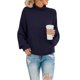 thumbnail image 1 of Jersey Saodimallsu de cuello alto de punto extragrande azul marino para mujer, 1 of 7