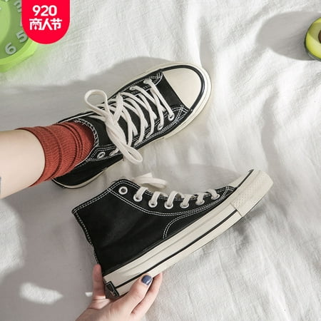 1970s replica canvas shoes couple wild student casual shoes high-top belt trend pop flat white