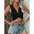 thumbnail image 5 of Women'S Twist Front V Neck Ribbed Knit Sleeveless Sexy- Tank Crop Top Black L, 5 of 7