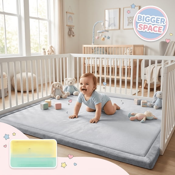 Tatami Style Luxury Velvet Baby Play Mat, Ultra Thick Cushioned Crawling Mat, Non-Slip & Waterproof Playpen Mat, Soft Tummy Time Floor Mat for Infants Toddlers, Ideal for Nursery Playroom