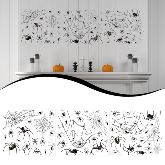 Xingjin Spider Web Wall Stickers, Halloween Removable PVC Decals with Bats, Spooky Window Decor for Living Room Home Party