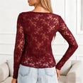 thumbnail image 5 of LWavelet Crew Neck Lace Blouse Womens Plus Size Long Sleeve Fitted Soft Stretch Daily Casual Top Wine XL, 5 of 7